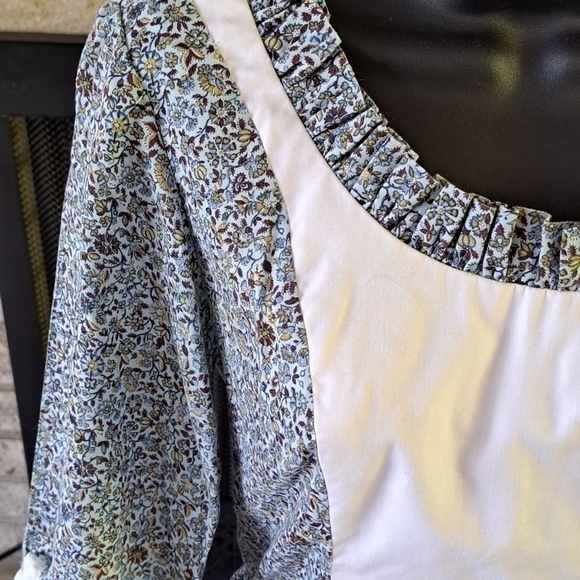 Vintage Women's S Prairie Swing Dress Handmade Blue White Ditzy Floral Cottage - Picture 4 of 13